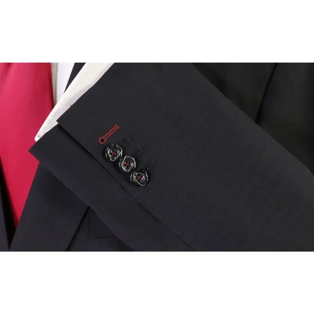 Custom Tailored Bespoke Black Tone Checkered 2-Btn Wool Suit 50R